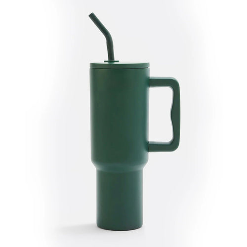 Modern Insulated Travel Tumbler with Handle & Straw