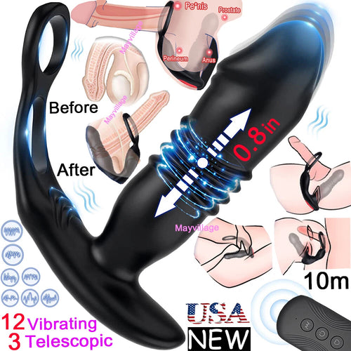 Male Prostate Massager Vibrator Thrusting Anal Butt Plug Dildo Sex Toys for Men